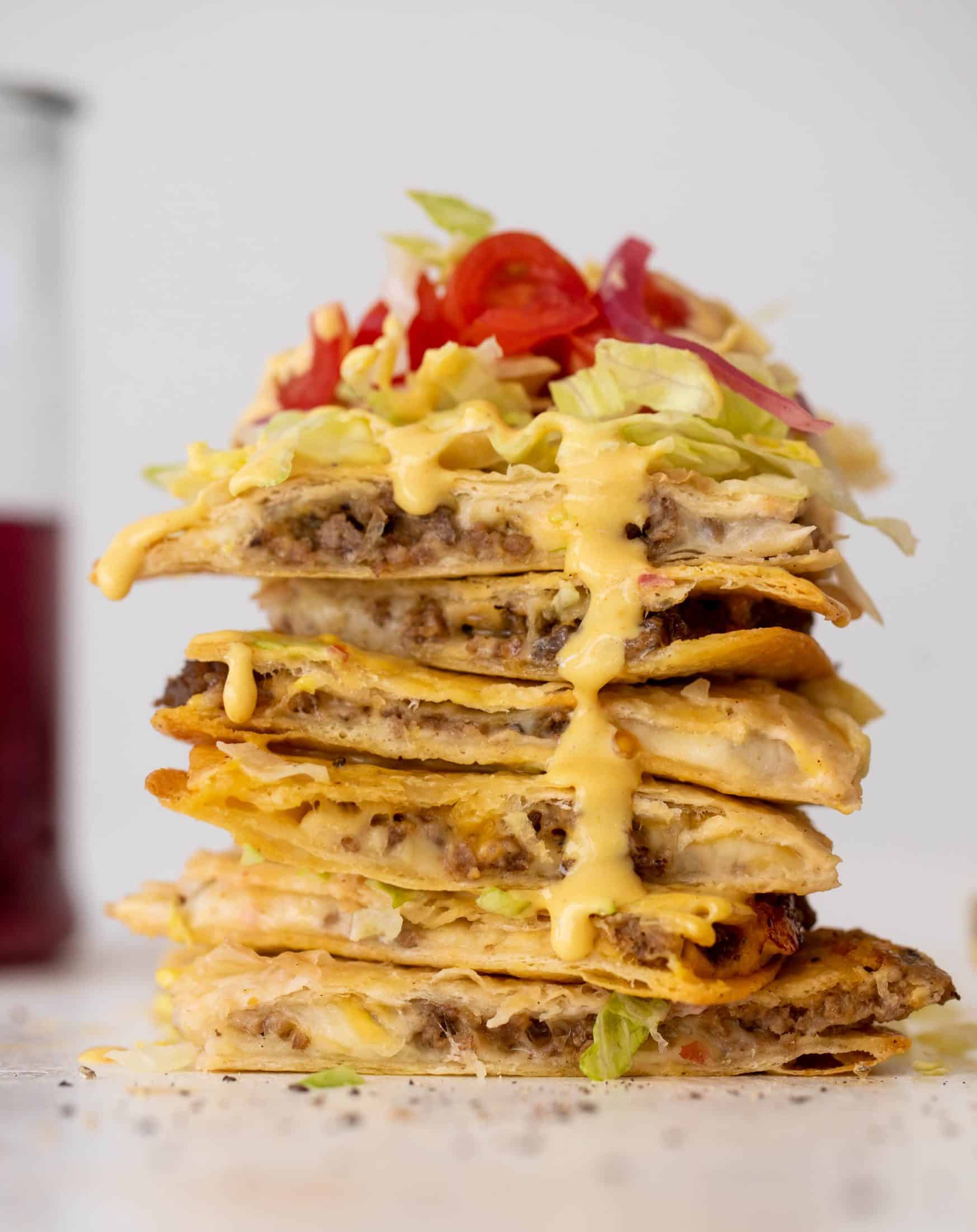 crispy baked cheeseburger quesadillas