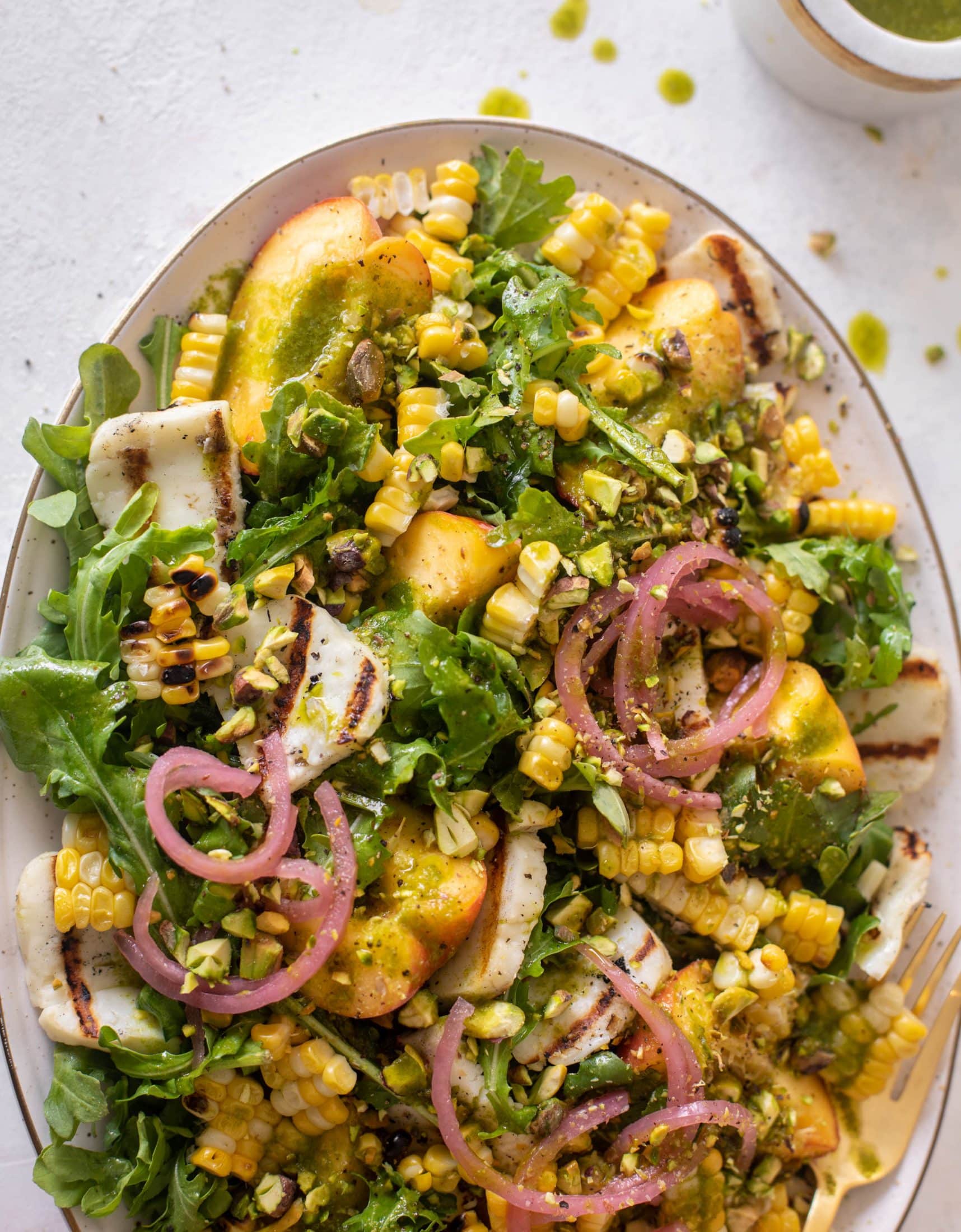 grilled halloumi peach salad