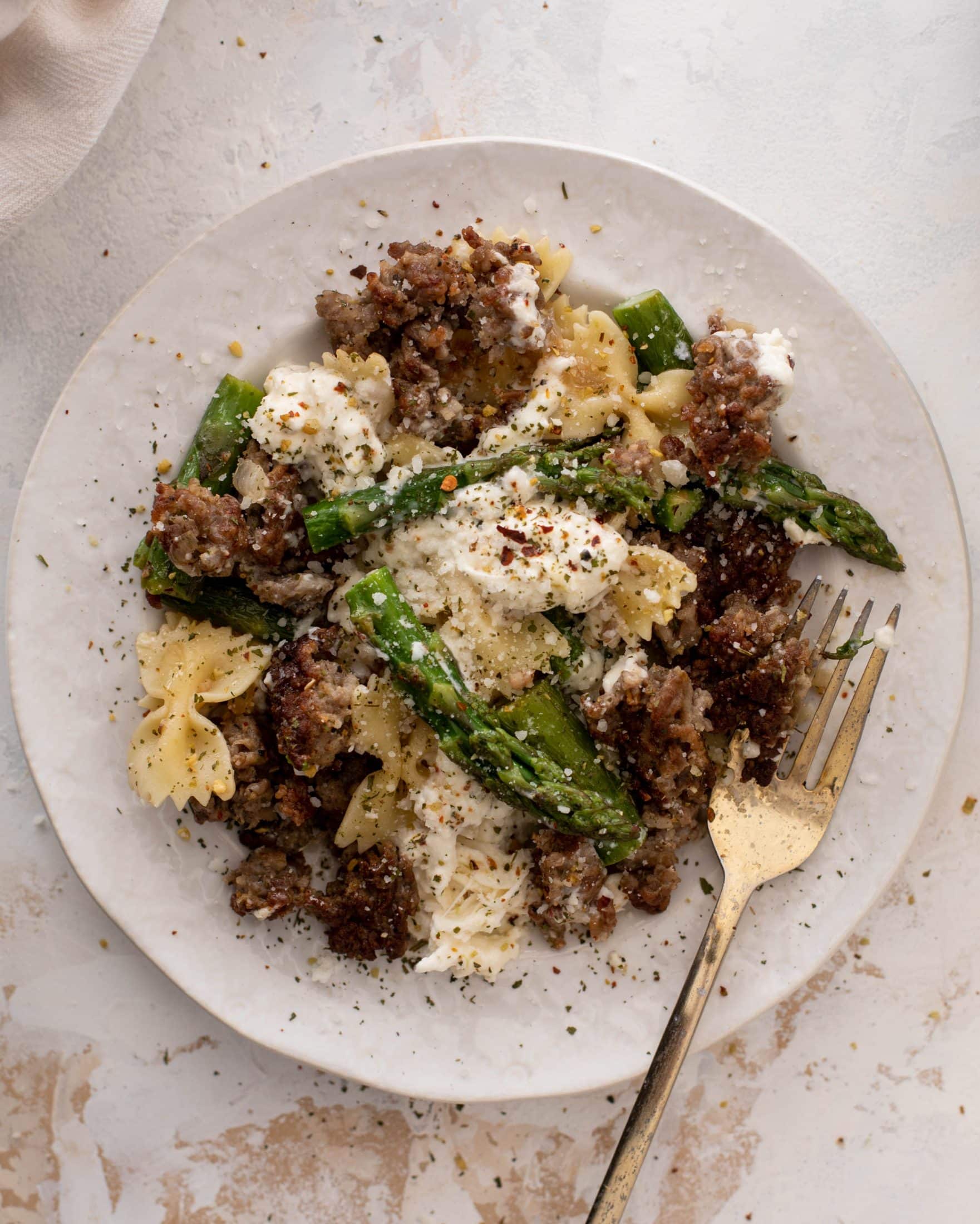 crispy sausage asparagus pasta