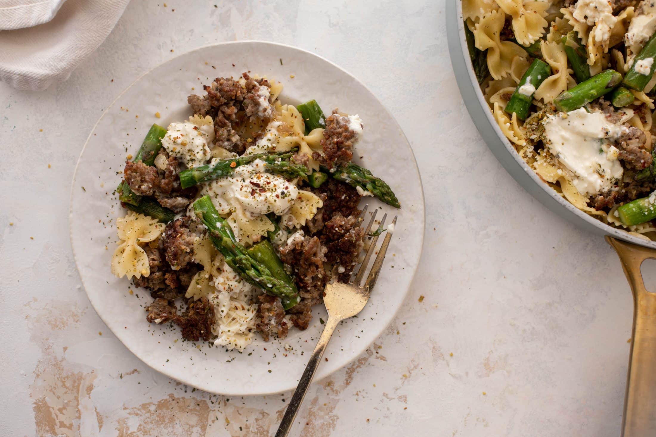 crispy sausage asparagus pasta